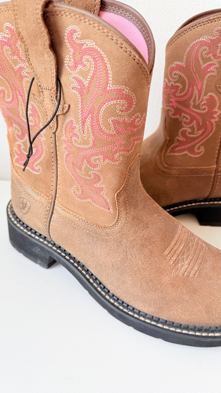 Ariat Fat Baby Bomber Western Brown & Pink Boots Size 7.5