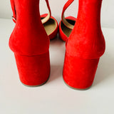 Ann Taylor Red Suede Block Heel Pumps Size 10