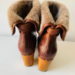 UGG Australia Brown Leather Lynnea Clog Shearling Lined Boots Size 9