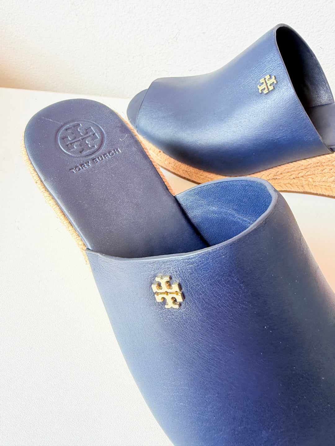 Tory Burch Bima Espadrille Wedge Sandals In Navy Blue Size 8 New
