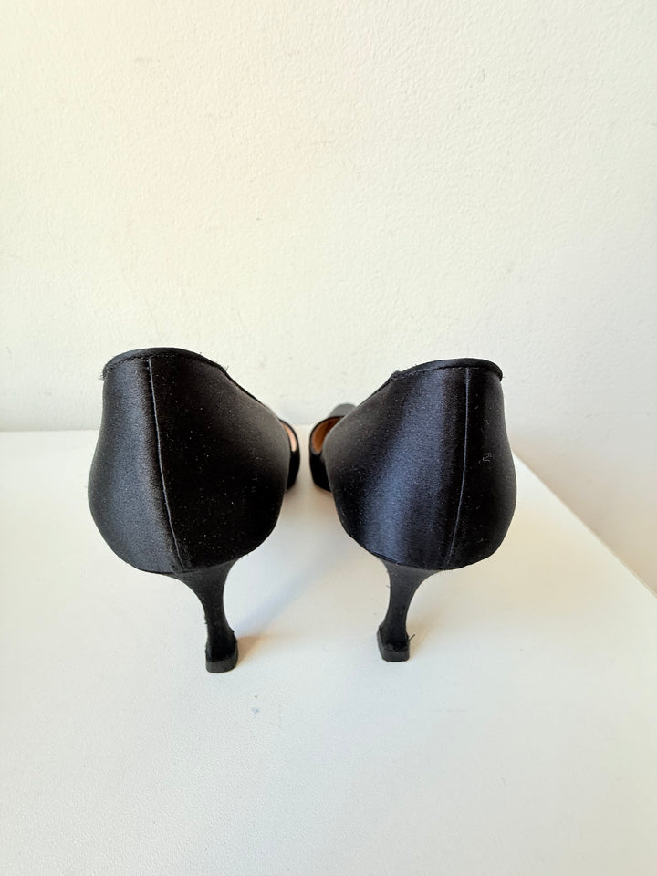 Manolo Blahnik Black Satin Pumps Size 36.5
