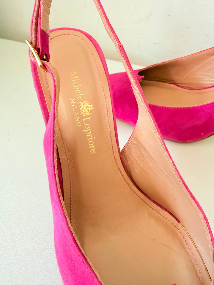 Michelle Lopriore Milano Pink Suede Heart Slingbacks Size 39