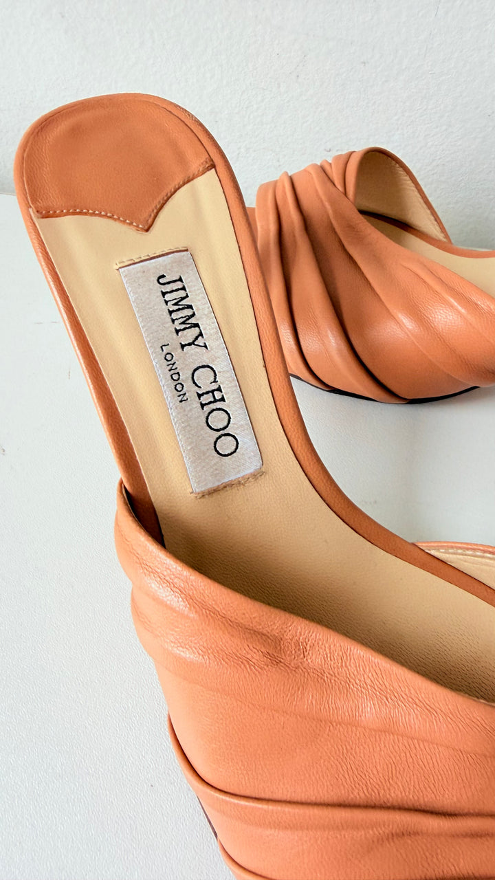 Jimmy Choo Basil 75 In Carmel  Leather Mules Size 38