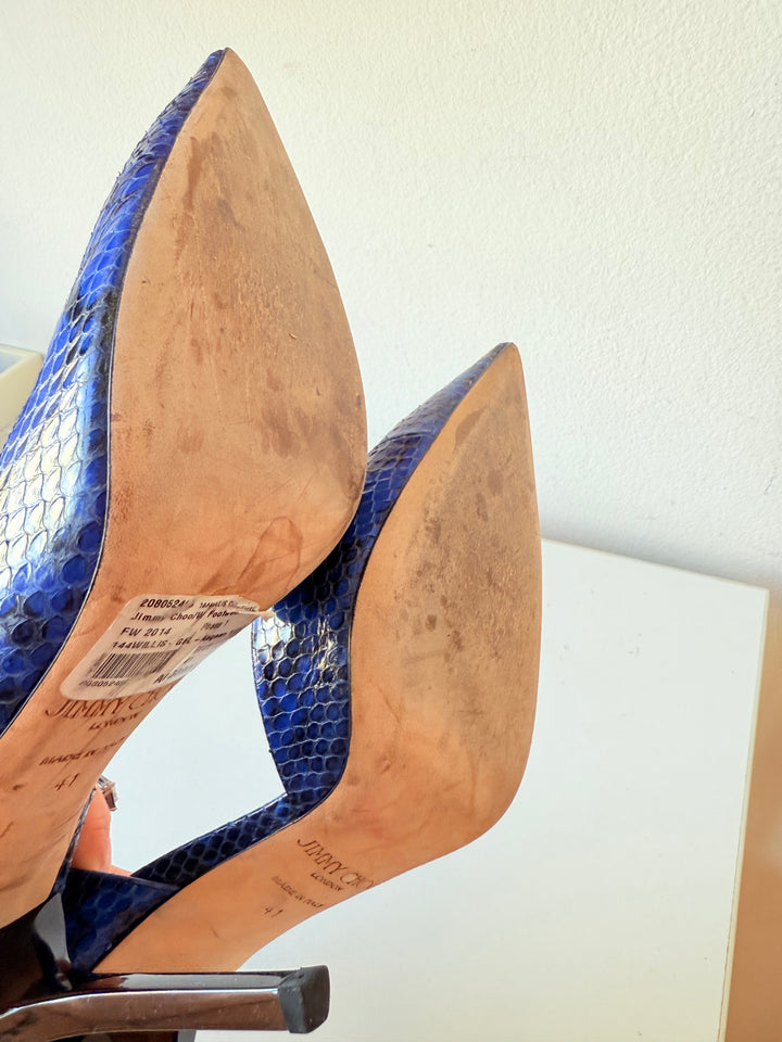 Jimmy Choo Anouk Blue Snakeskin d’Orsay Pumps Size 41 Authentic