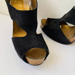 Pedro Garcia Black Suede Hook & Loop Heeled Slingback Sandals Size 39.5