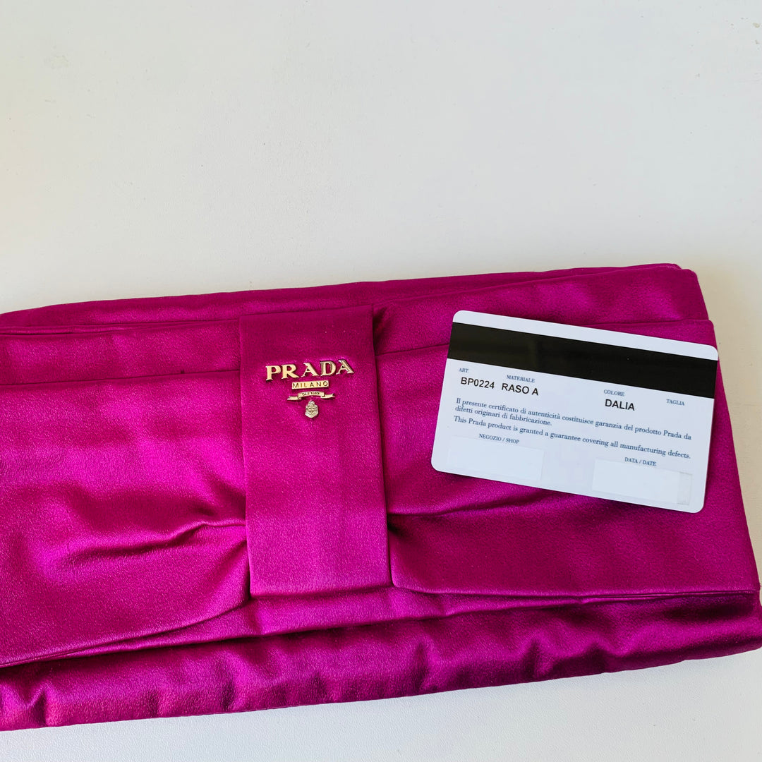 Prada Raso Dalia Deep Hot Pink/Purple Satin Bow Clutch