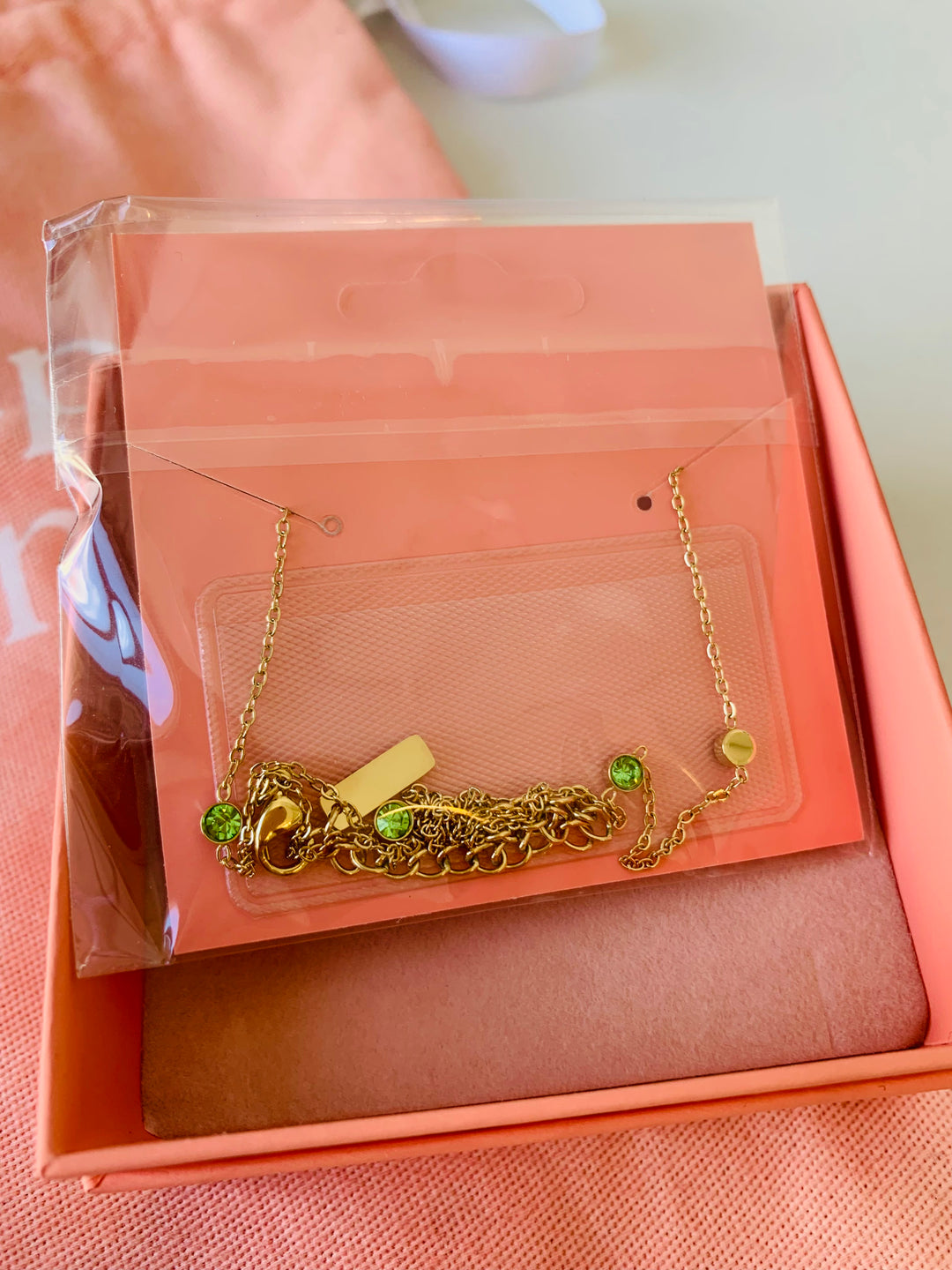 Rellery Gold Tone Citrine Green Stone Necklace New in Box