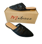 Matisse Genevieve XOXO Black Leather Woven Mules Size 8