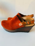 Born BOC Picante Rust Suede May Slingback Platform Wedge Mule Clog Size 8