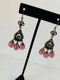 Purple Beaded Drop Earrings In Antique Gold Tone With Faux Pearl Detail