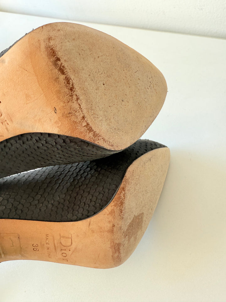 Christian Dior Black Vintage Snakeskin Pumps Size 36