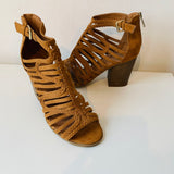 Indigo Rd Camel Leather Chunky Strappy Heeled Sandal Size 9