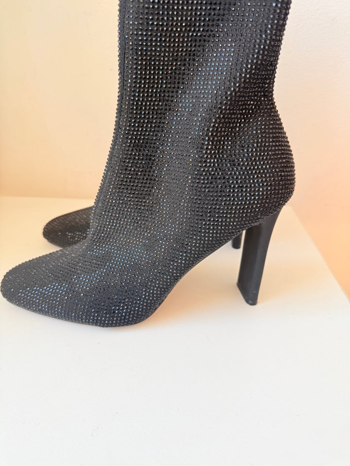 Aldo Black Faelora Rhinestone Ankle Sock Boots Size 8