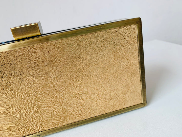 Tory Burch Box Brushed Gold Metal Sparkle Suede Clutch