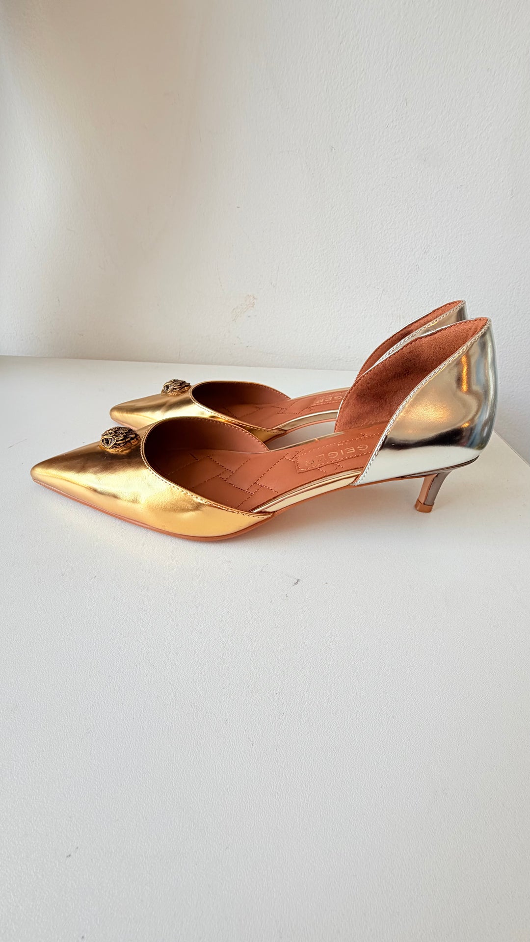 Kurt Geiger London Belgravia d’Orsay Pumps In Mettalic Gold/Silver Size 38.5