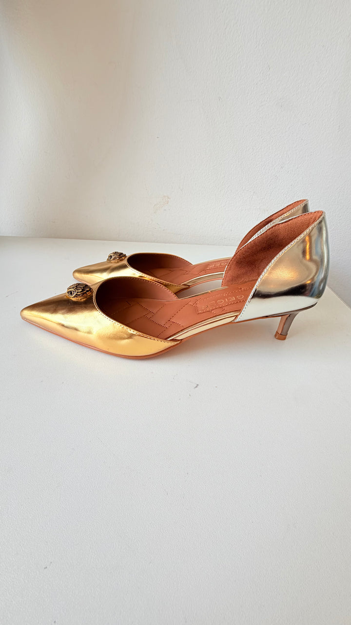 Kurt Geiger London Belgravia d’Orsay Pumps In Mettalic Gold/Silver Size 38.5