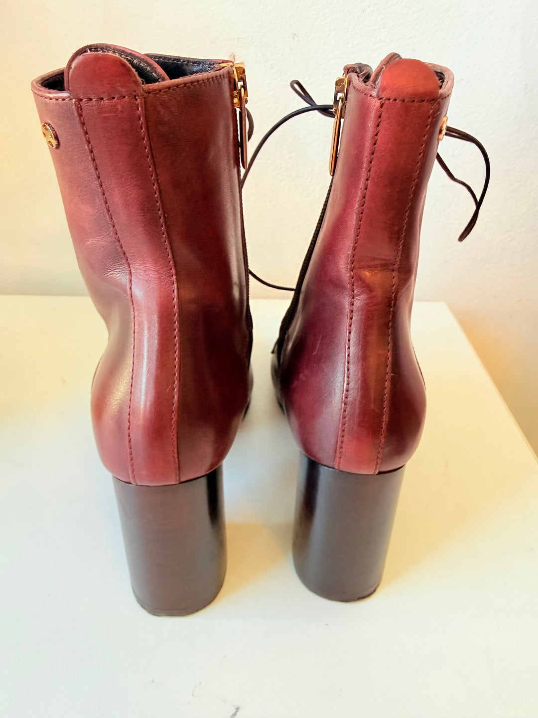 Capezanni Deep Brick Red Burnished Leather Lace Up Boots Size 37 ( Us 6.5)