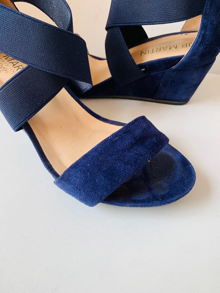 J.B. Martin Naisy Chevre Velours Night Blue Suede Sandals Size 37