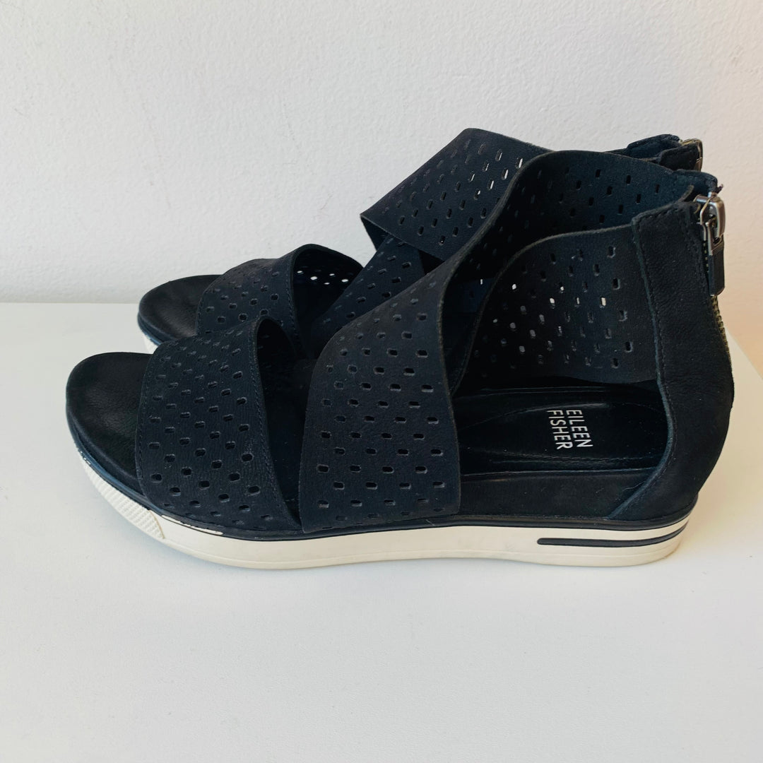Eileen Fisher Sport Tumbled Leather Perforated Nubuck Sneaker Sandals Size 7.5