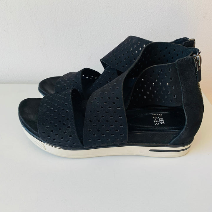 Eileen Fisher Sport Tumbled Leather Perforated Nubuck Sneaker Sandals Size 7.5