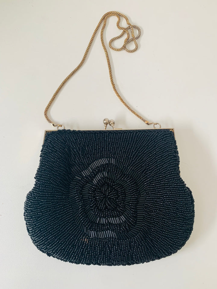 Vintage Black Beaded Evening Bag