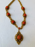 Rust Roses in Gold Tone Statement Necklace