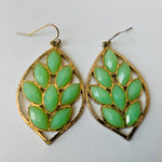 Green Rhinestone in Gold Tone Drop Pierced Earrings