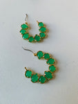 Green Stone Hoop Pierced Earrings