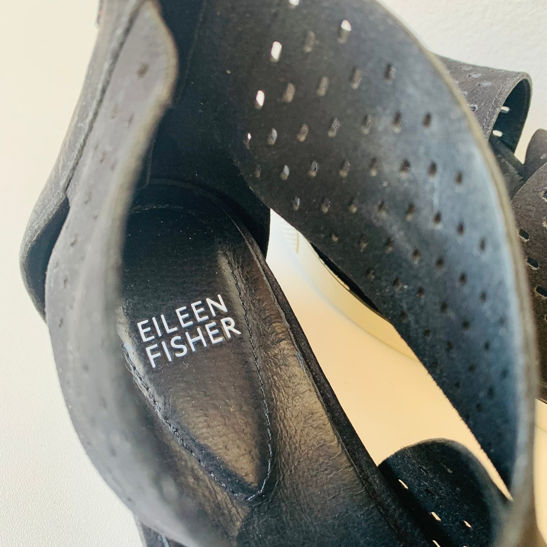 Eileen Fisher Sport Tumbled Leather Perforated Nubuck Sneaker Sandals Size 7.5