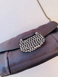 Jessica McClintock Grey Fabric And Rhinestone Evening Bag