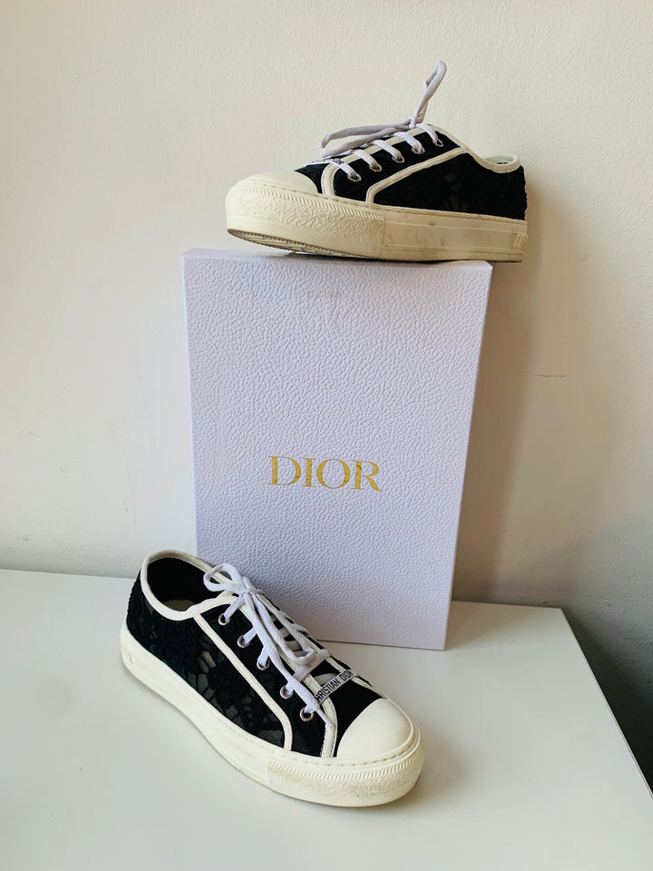 Christian Dior Walk’n Dior Lace Macrame Black Embroidered Sneakers Size 39