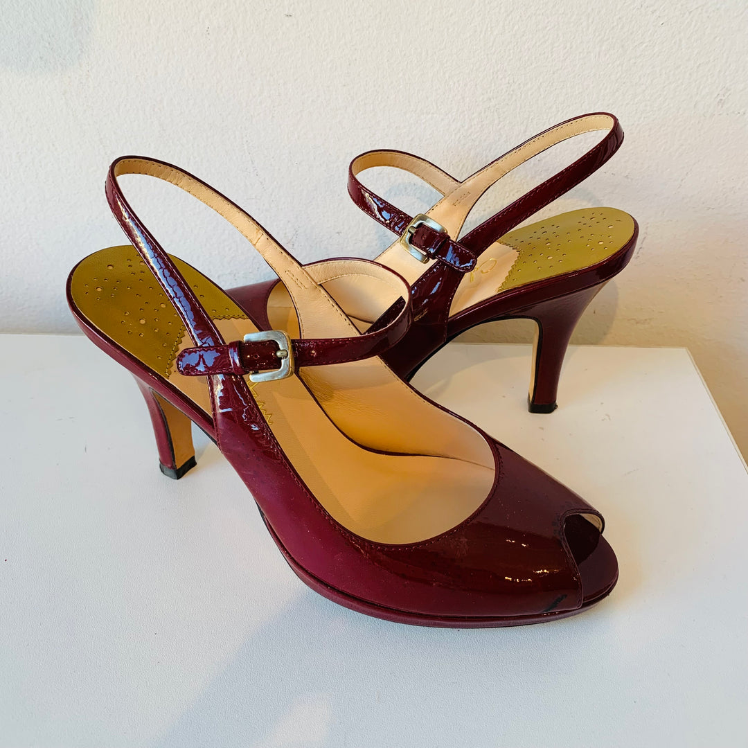 Cole Haan Nike Air Burgundy Patent Peep Toe Heels Size 8