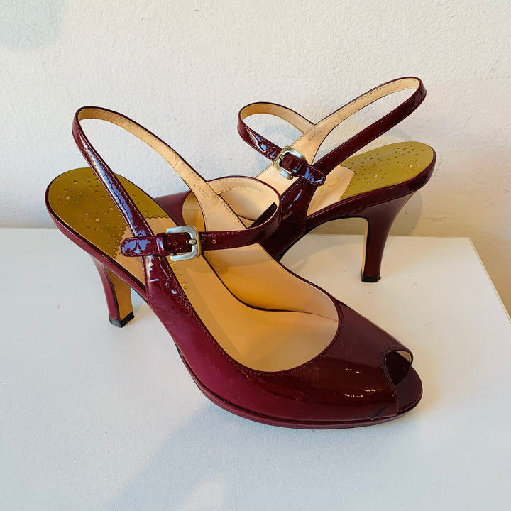 Cole Haan Nike Air Burgundy Patent Peep Toe Heels Size 8