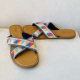 Tom’s Women’s Viv Crisscross Multi Color Flat Slide Sandals Size 9 New