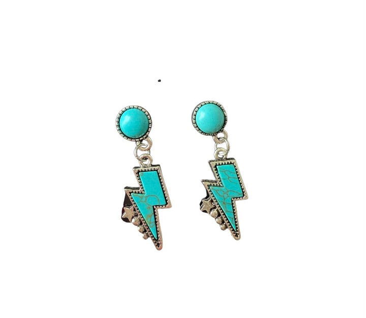 Faux Turquoise Lightening Pierced Earrings