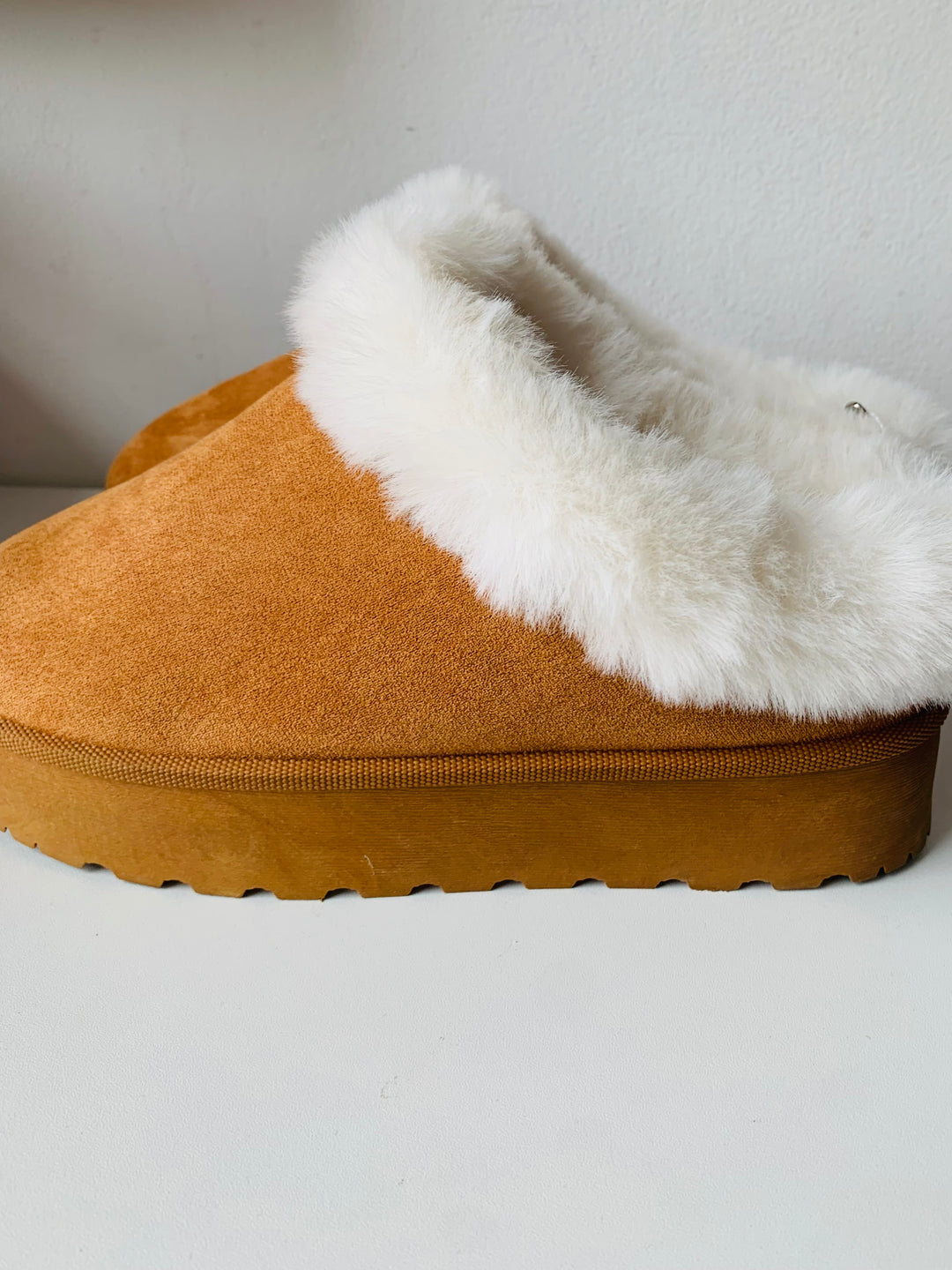 Brown Suede and Faux Fur Platform Mules Size 10