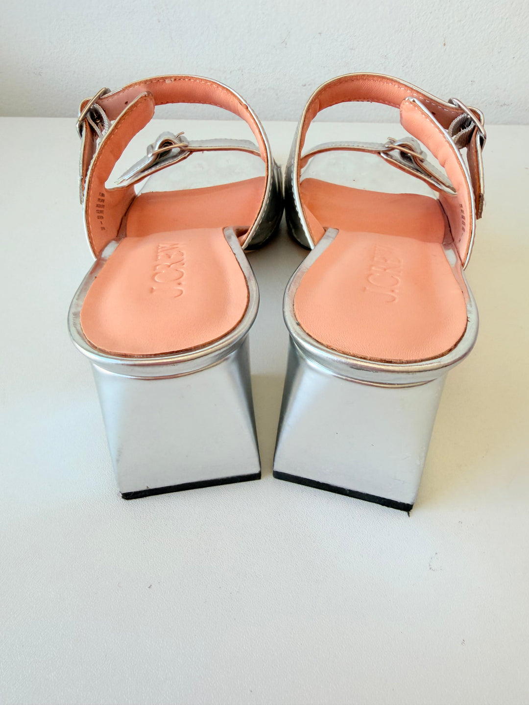 J.Crew Layne Buckle Sandals in Mettalic Silver Specchio Leather Size 7.5