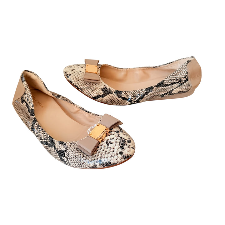 Cole Haan Grand OS Tail Bow Ballet Flats In Natural Brown Beige Snakeprint Size 10.5