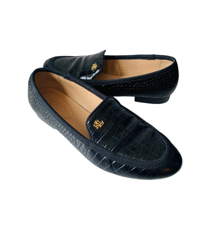 Ralph Lauren Leather Croc Embossed Slipper Loafers Size 8.5