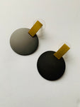 Slate Grey Gold Tone Pierced Disk Earrings
