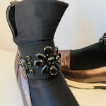 Atalina Rhinestone Two Tone Black/Rose Gold Metallic Slip On Boots Size 10