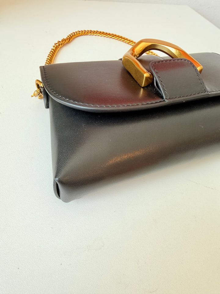 Charles & Keith Gabine Vegan Gold Buckle Black Handbag/Beltbag
