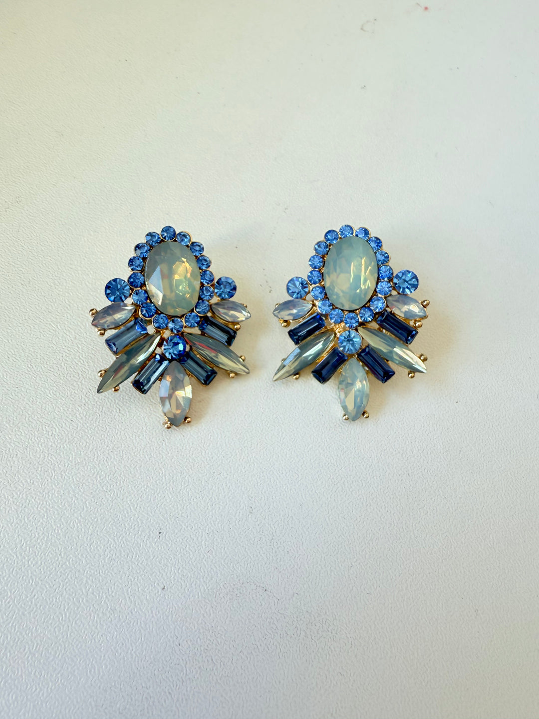 Blue Rhinestone Statement Pierced Earrings