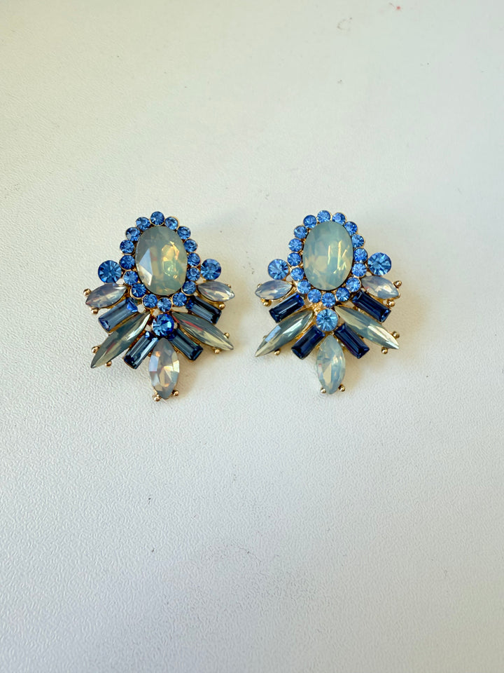 Blue Rhinestone Statement Pierced Earrings