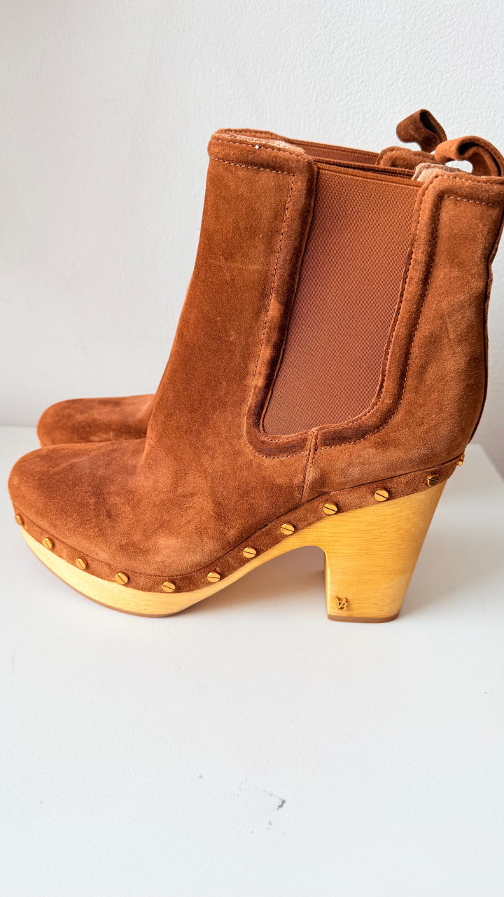 Veronica Beard Decker Platform High Heel Clog Booties In Brown Suede Size 10