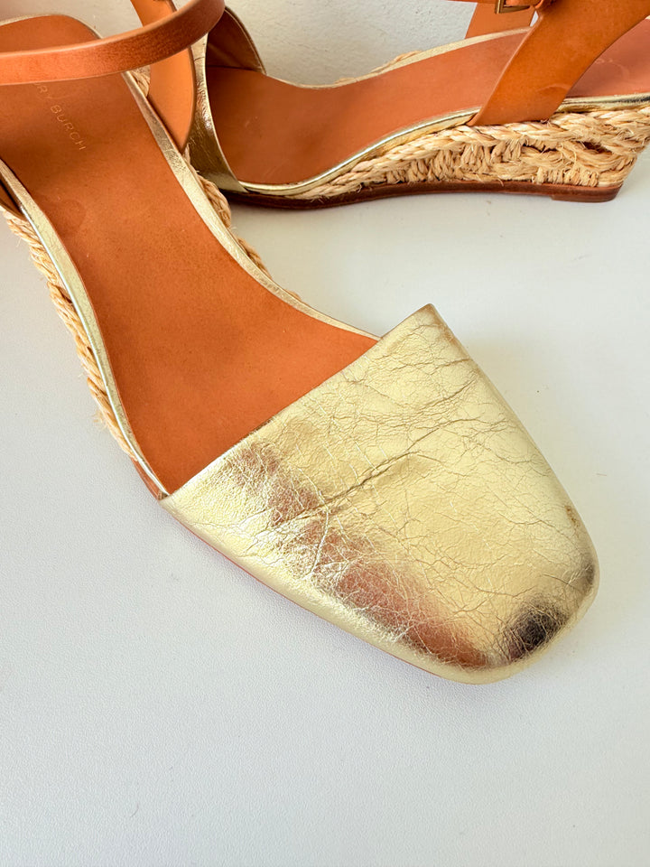 Tory Burch Gold Leather Metallic Basketweave Closed Toe Espadrille Size 10