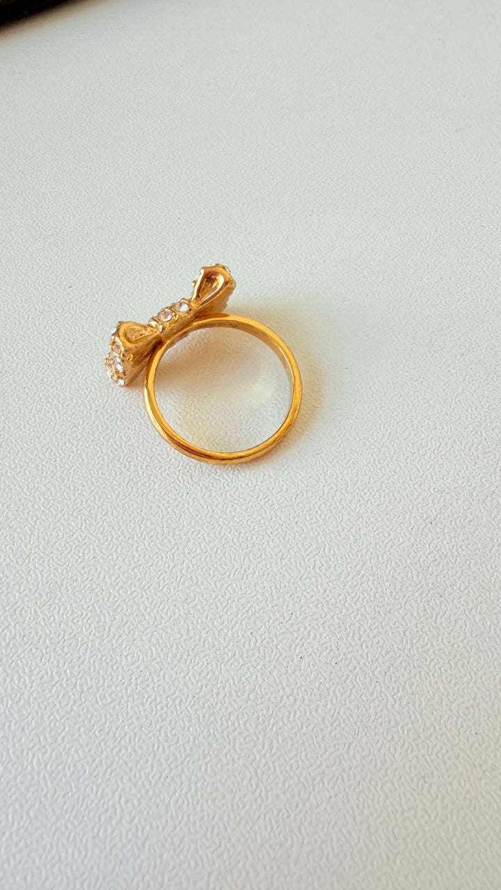 Kate Spade Rhinestone Bow Ring In Gold Tone Size 5.75”