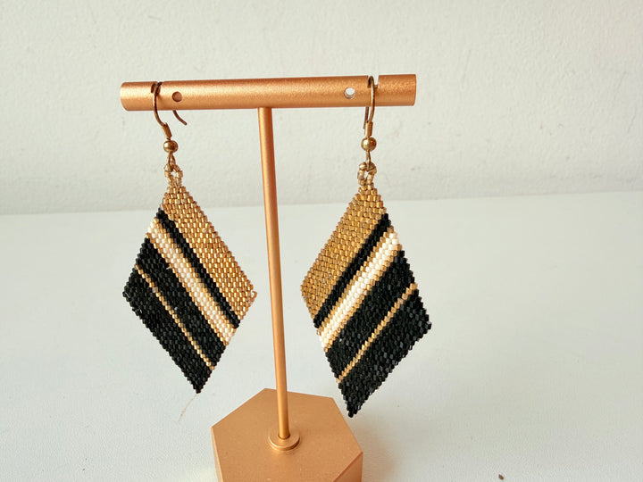Black, Gold & White Mesh Pierced Earrings