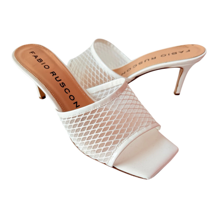 Fabio Rusconi White Mesh Net Heeled Mules Size 38.5