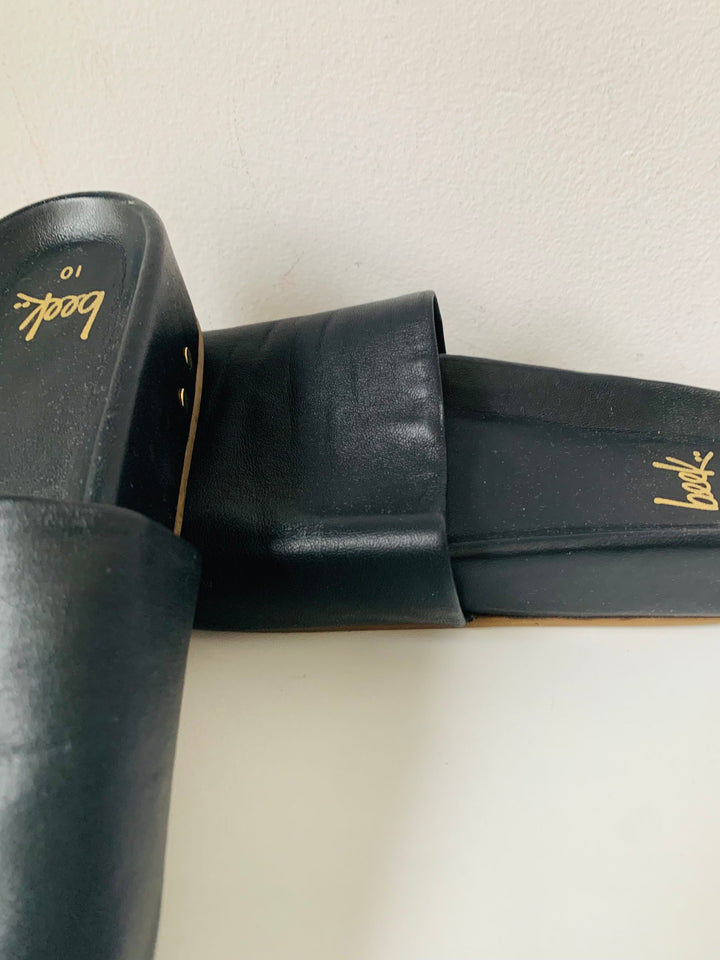 Beek Black Leather Slide on Sandals Size 10